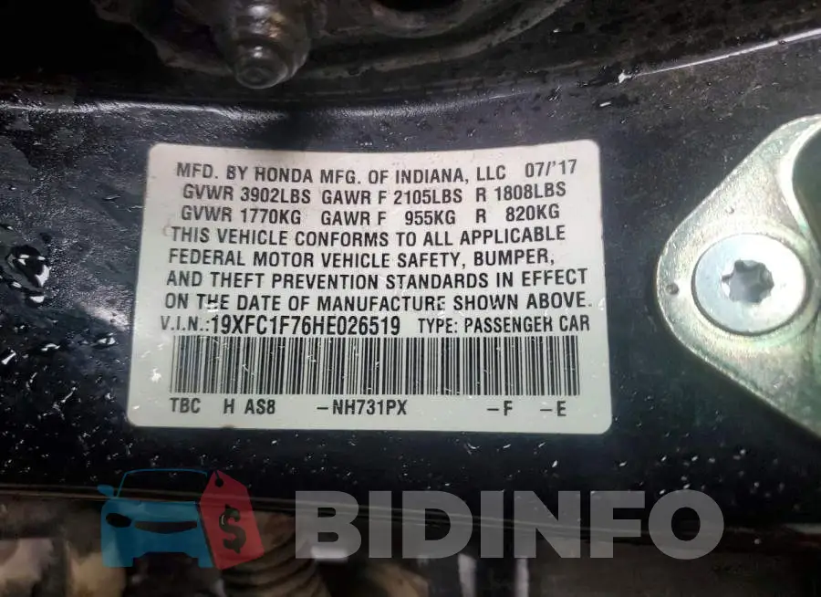 19XFC1F76HE026519 Photo# 12