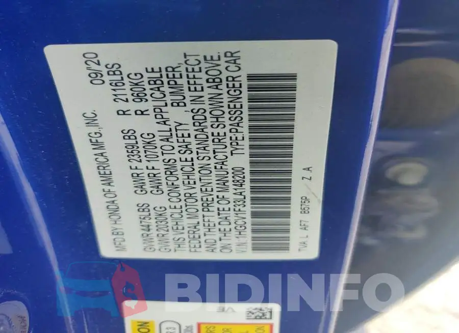 1HGCV1F33LA148200 Photo# 12