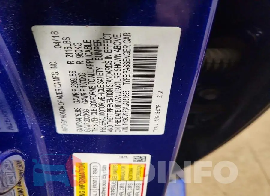 1HGCV1F34JA151698 Photo# 13