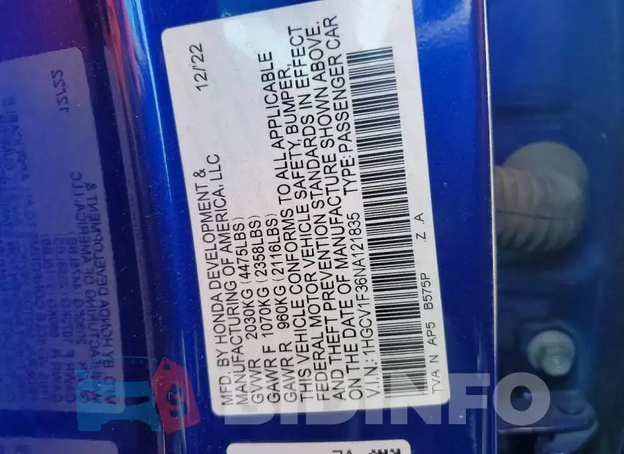 1HGCV1F36NA121835 Photo# 12