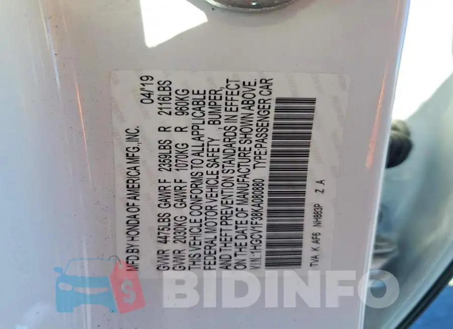 1HGCV1F38KA080880 Photo# 12
