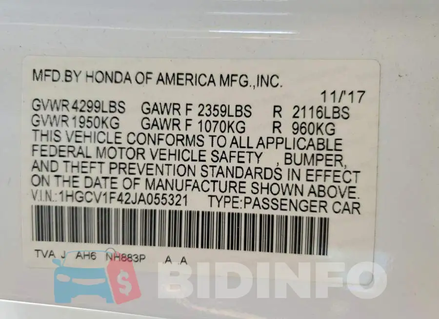 1HGCV1F42JA055321 Photo# 13