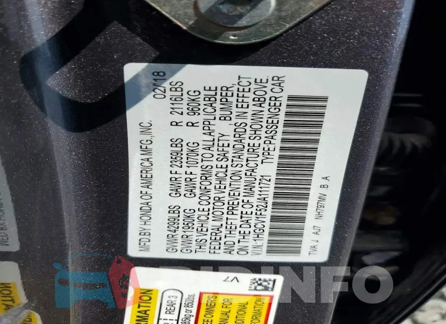 1HGCV1F52JA111721 Photo# 12