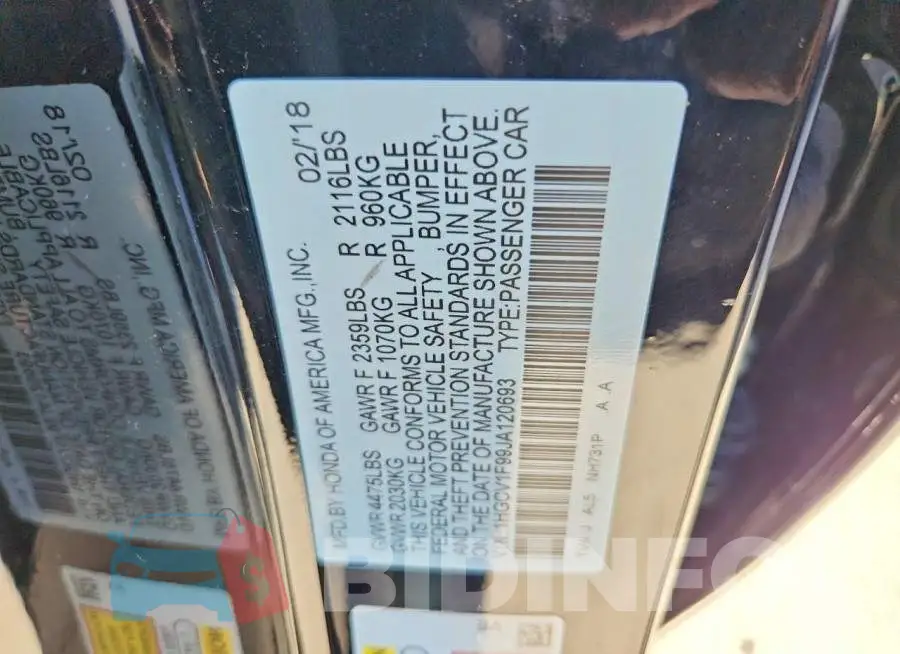 1HGCV1F99JA120693 Photo# 12