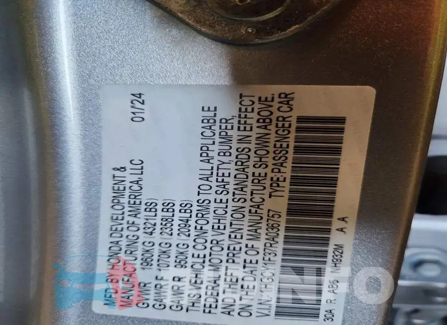 1HGCY1F37RA036757 Photo# 12