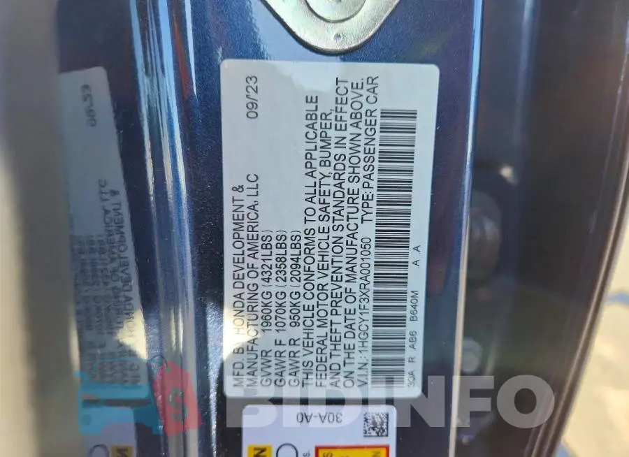 1HGCY1F3XRA001050 Photo# 13