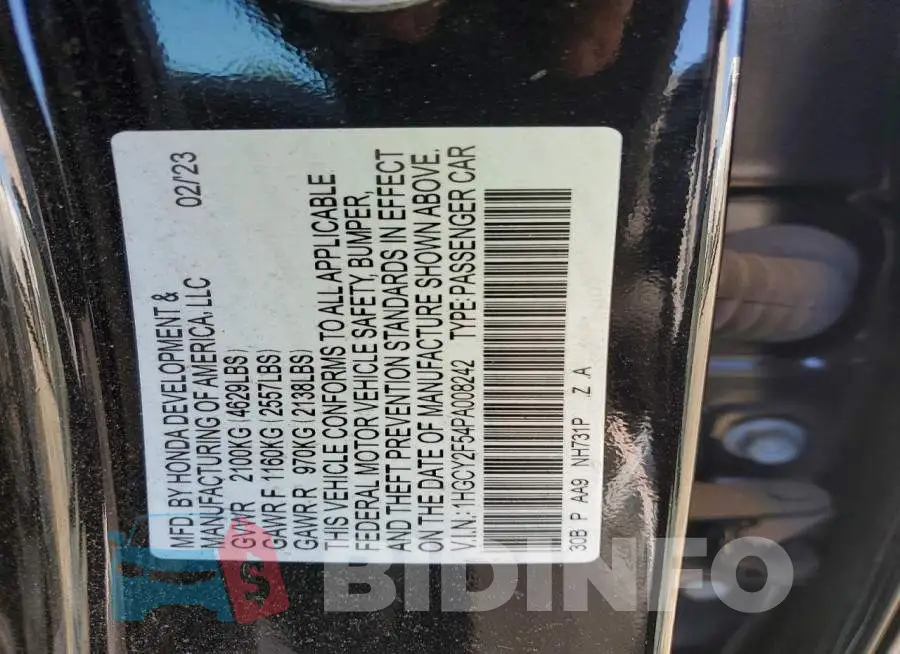1HGCY2F54PA008242 Photo# 12