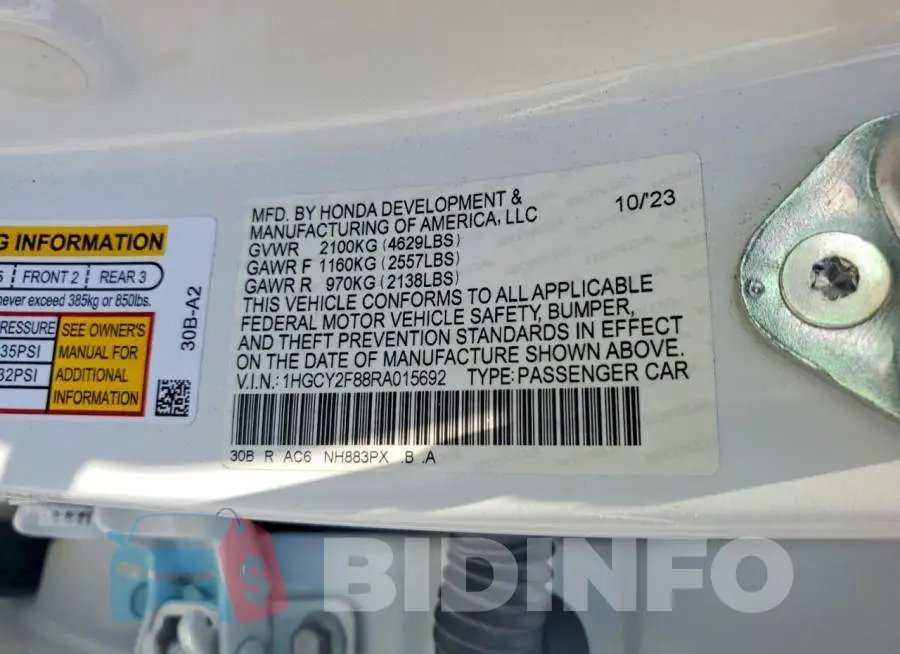 1HGCY2F88RA015692 Photo# 12