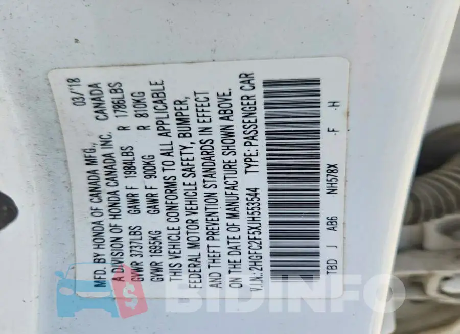 2HGFC2F5XJH553544 Photo# 12