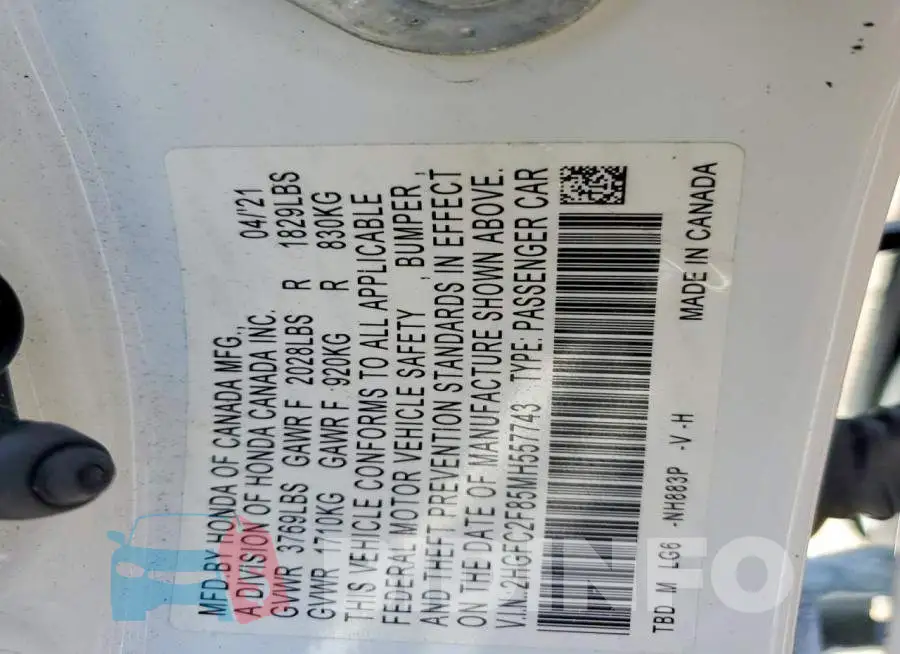2HGFC2F85MH557743 Photo# 12