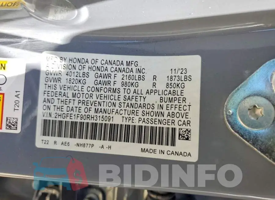 2HGFE1F90RH315091 Photo# 13