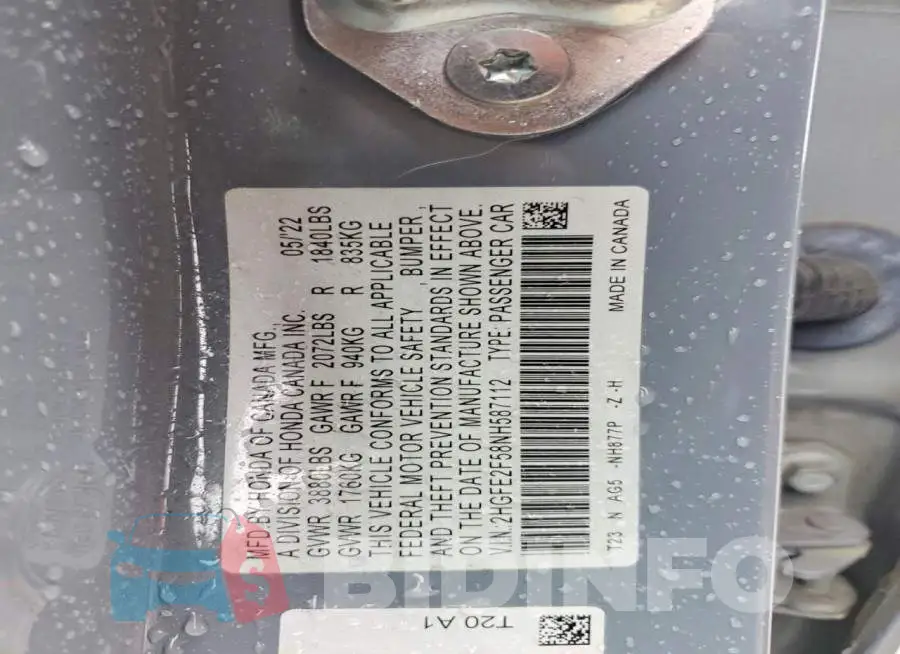2HGFE2F58NH587112 Photo# 12