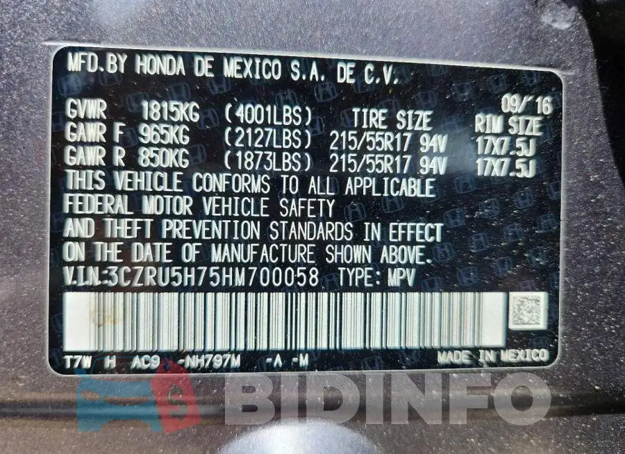 3CZRU5H75HM700058 Photo# 13