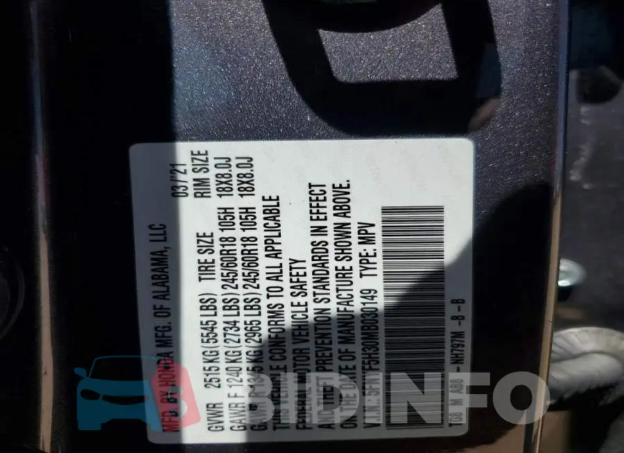 5FNYF5H30MB030149 Photo# 12