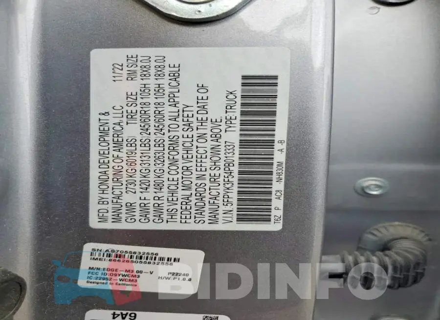 5FPYK3F54PB013337 Photo# 12