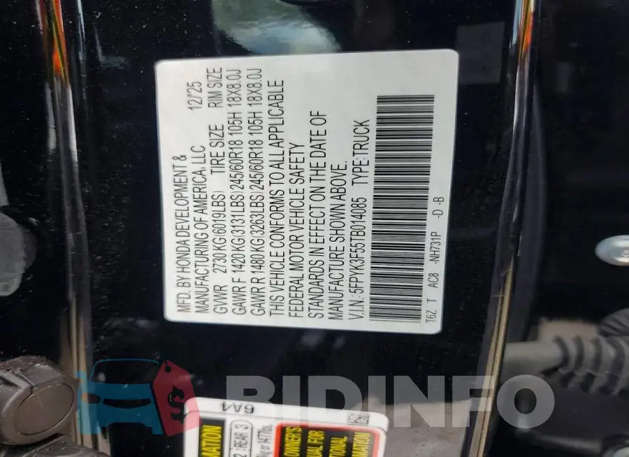 5FPYK3F55TB014085 Photo# 12