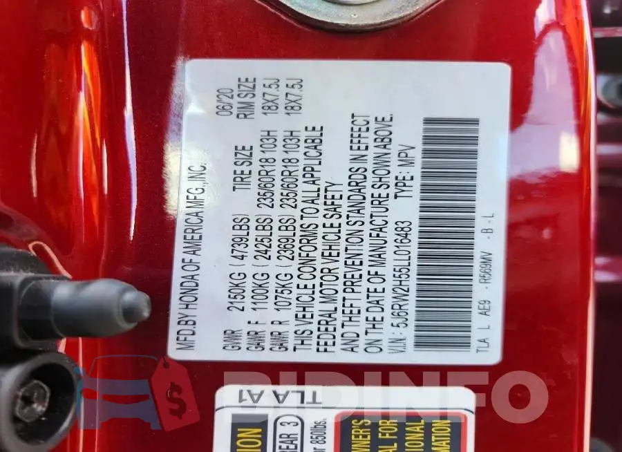5J6RW2H55LL016483 Photo# 13