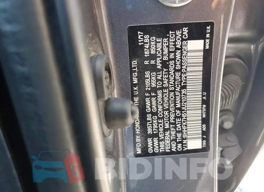 SHHFK7H51JU210735 Photo# 12