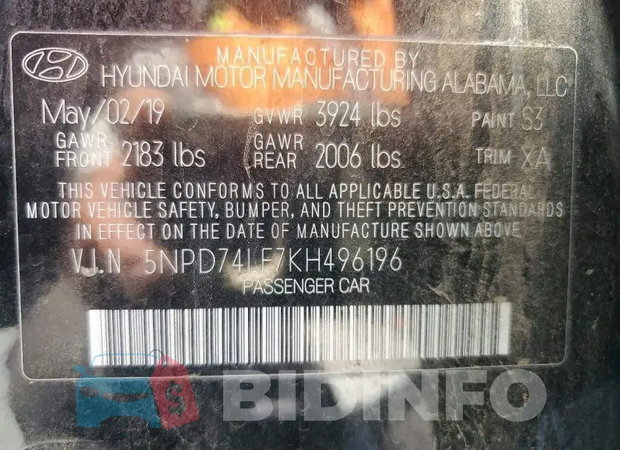 5NPD74LF7KH496196 Photo# 13