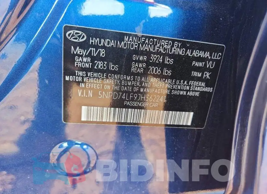 5NPD74LF9JH362241 Photo# 12