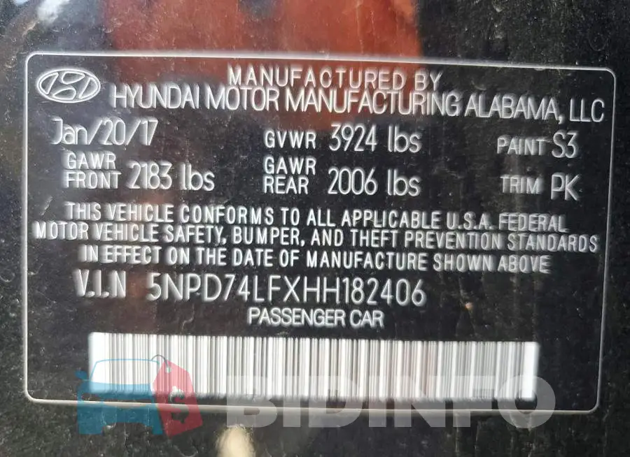 5NPD74LFXHH182406 Photo# 13