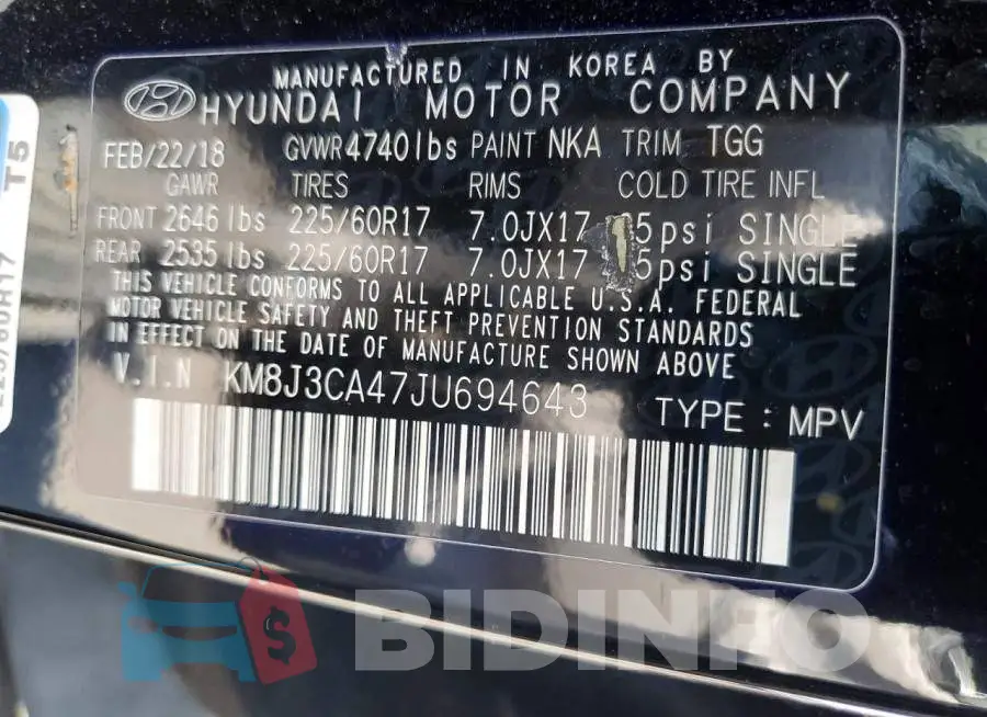 KM8J3CA47JU694643 Photo# 13