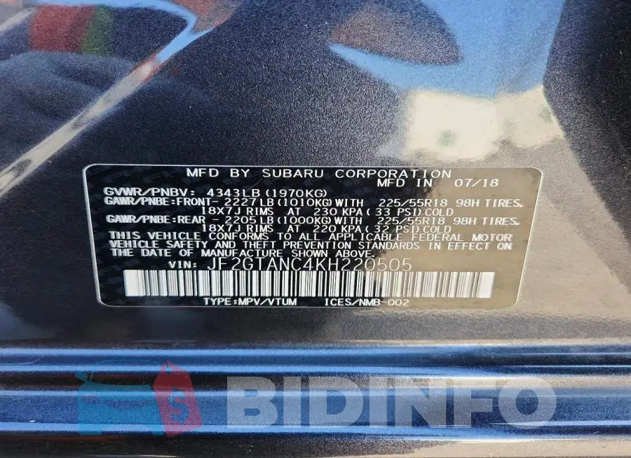 JF2GTANC4KH220505 Photo# 12
