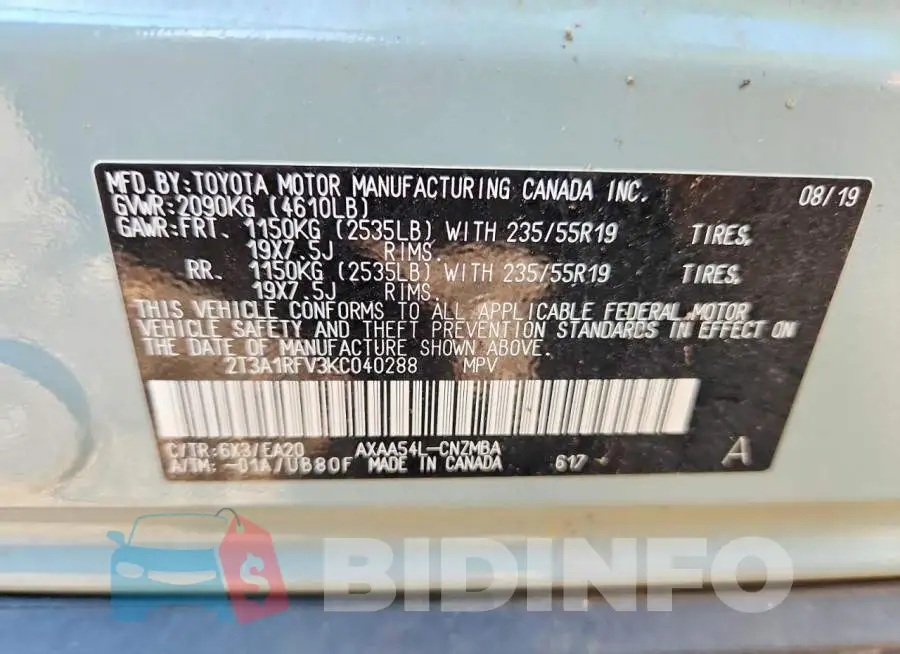 2T3A1RFV3KC040288 Photo# 14