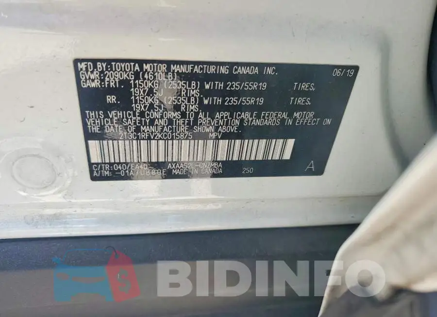 2T3C1RFV2KC015875 Photo# 13
