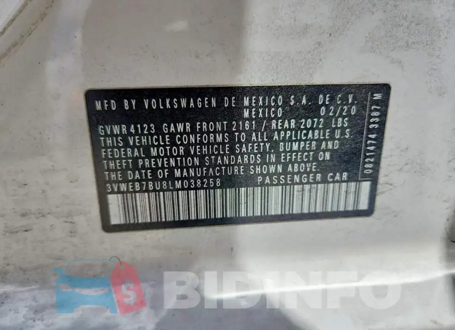 3VWEB7BU8LM038258 Photo# 12