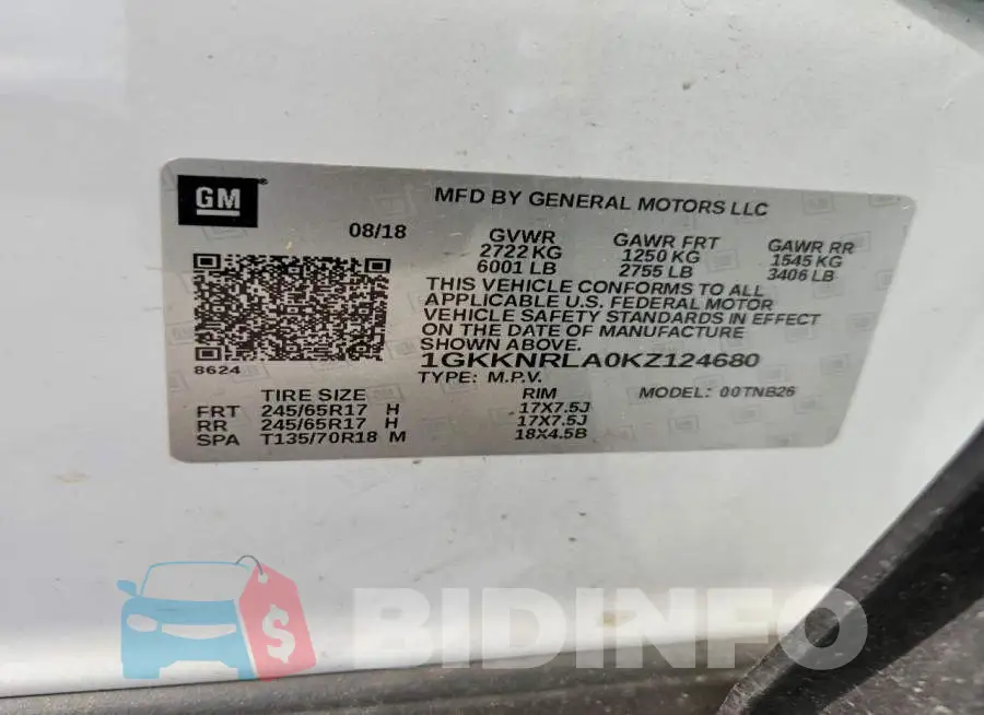 1GKKNRLA0KZ124680 Photo# 14