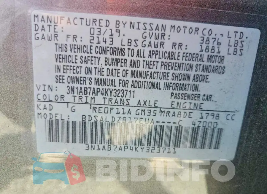 3N1AB7AP4KY323711 Photo# 12
