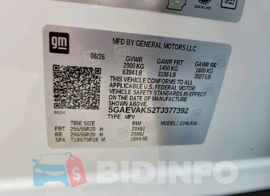 5GAEVAKS2TJ377392 Photo# 13