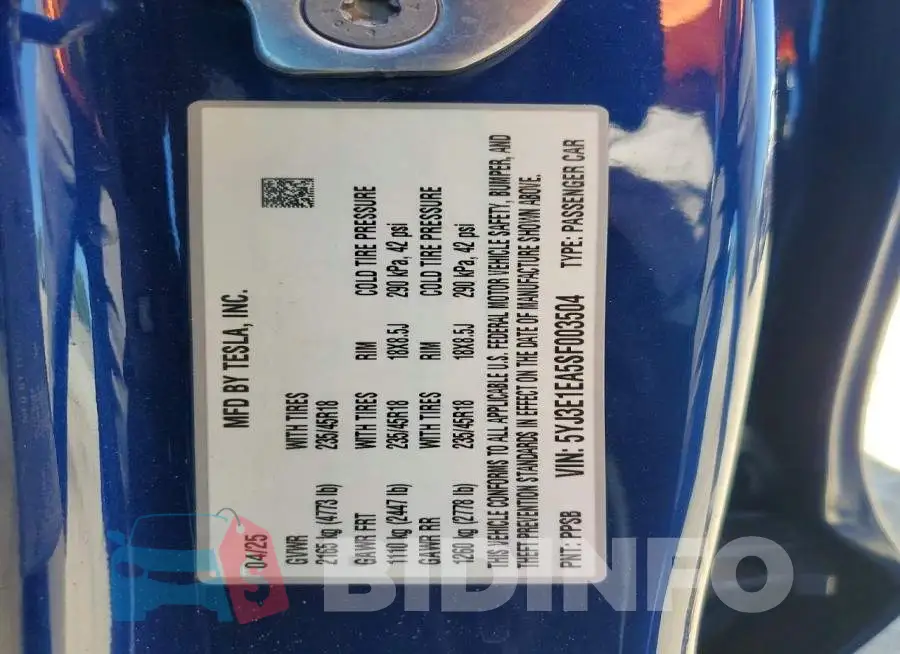 5YJ3E1EA5SF003504 Photo# 13