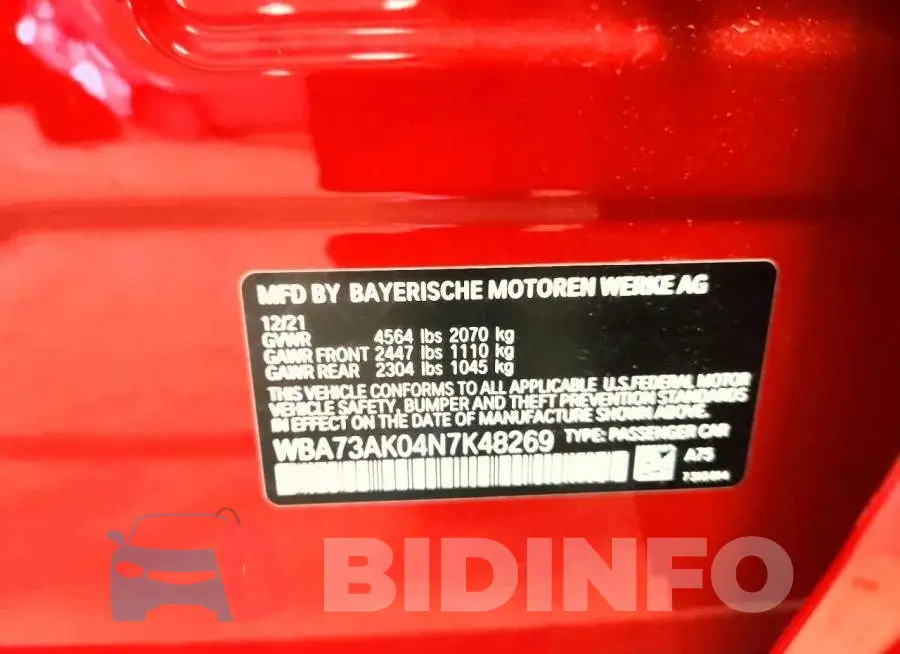 WBA73AK04N7K48269 Photo# 12