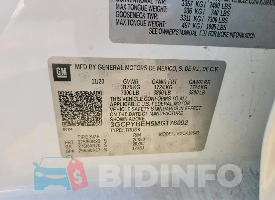 3GCPYBEH5MG176092 Photo# 12