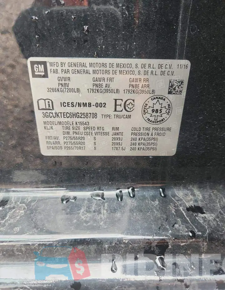 3GCUKTEC6HG258708 Photo# 12