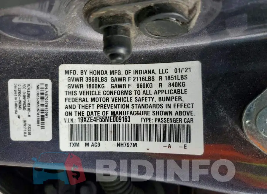 19XZE4F55ME009163 Photo# 12