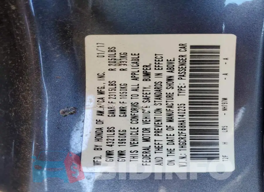 1HGCR2F88HA140235 Photo# 12