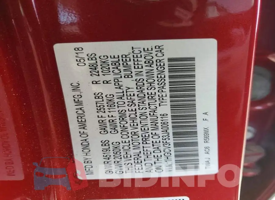 1HGCV3F53JA006116 Photo# 12