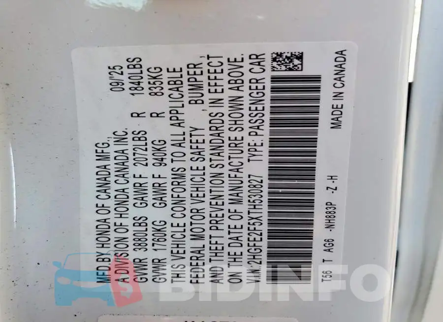 2HGFE2F5XTH530827 Photo# 12