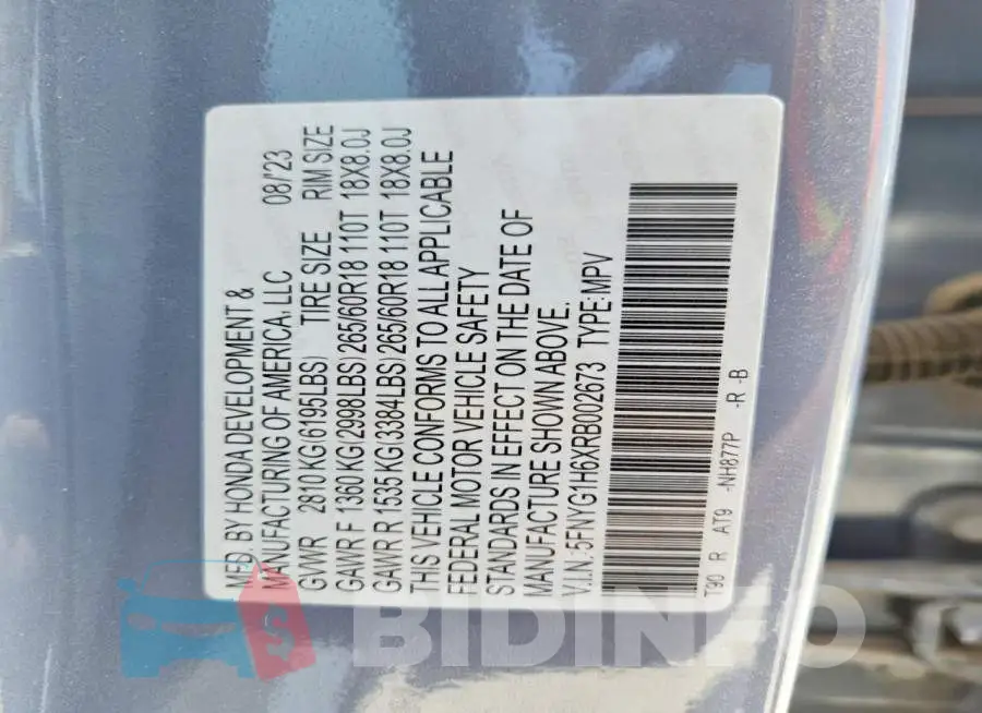 5FNYG1H6XRB002673 Photo# 12