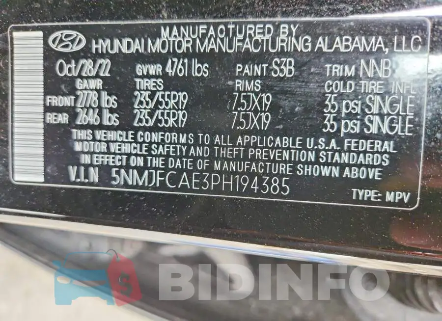 5NMJFCAE3PH194385 Photo# 13