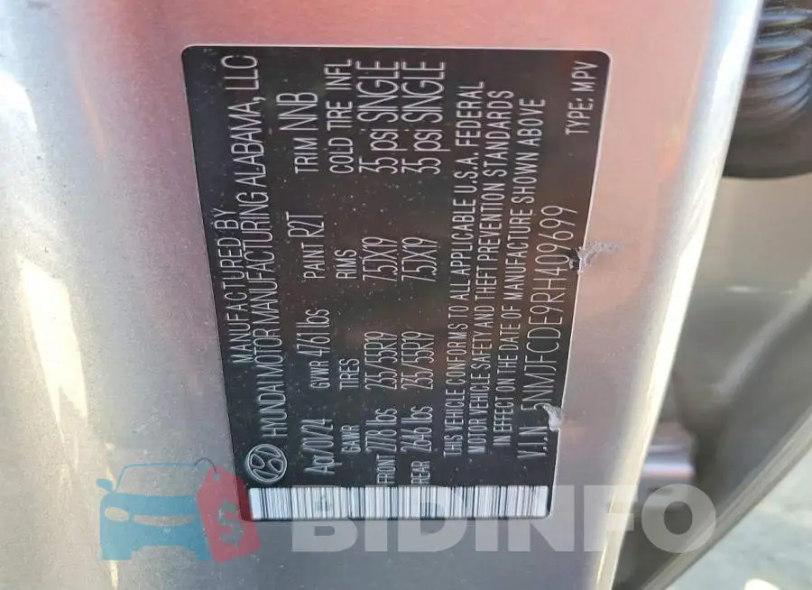 5NMJFCDE9RH409699 Photo# 14