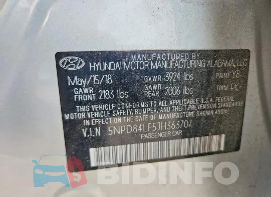 5NPD84LF5JH363707 Photo# 13