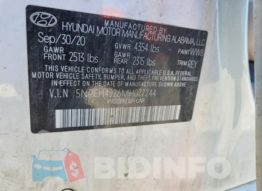5NPEH4J26MH077244 Photo# 12