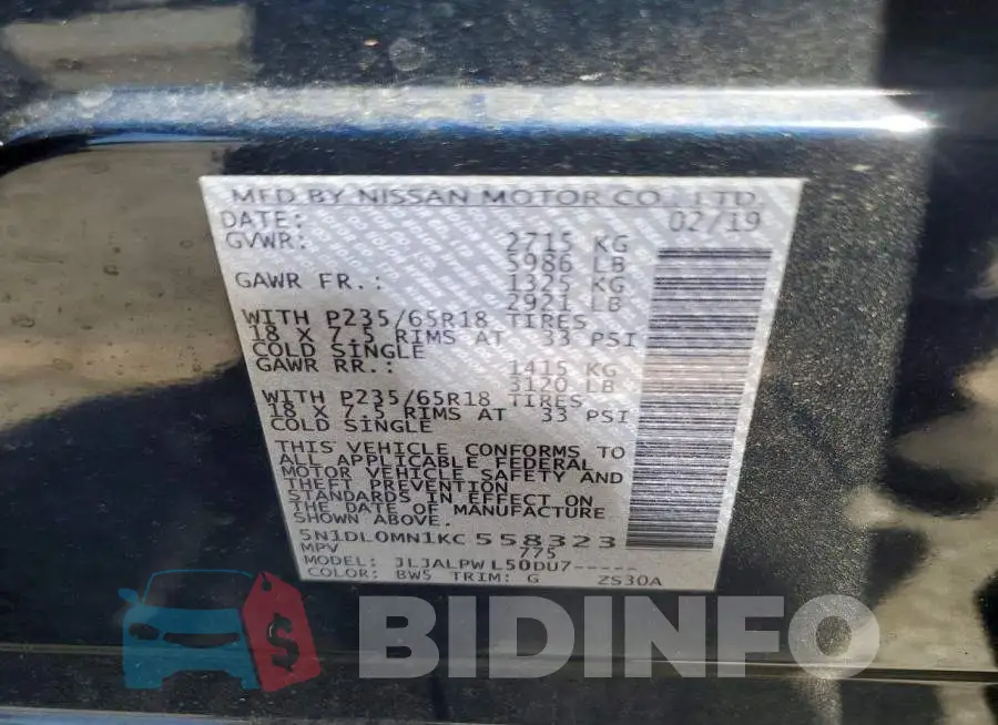 5N1DL0MN1KC558323 Photo# 13