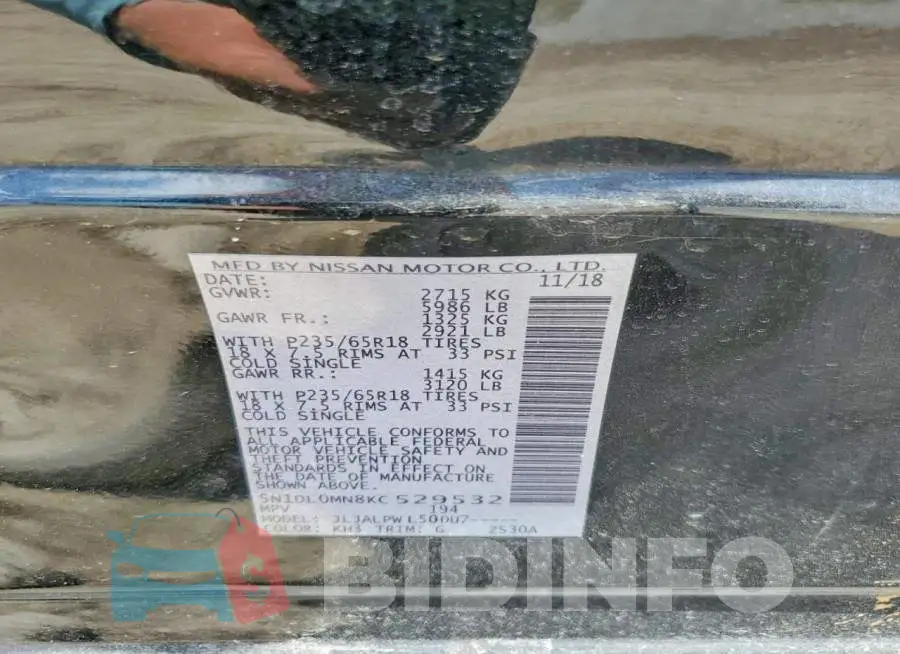 5N1DL0MN8KC529532 Photo# 14