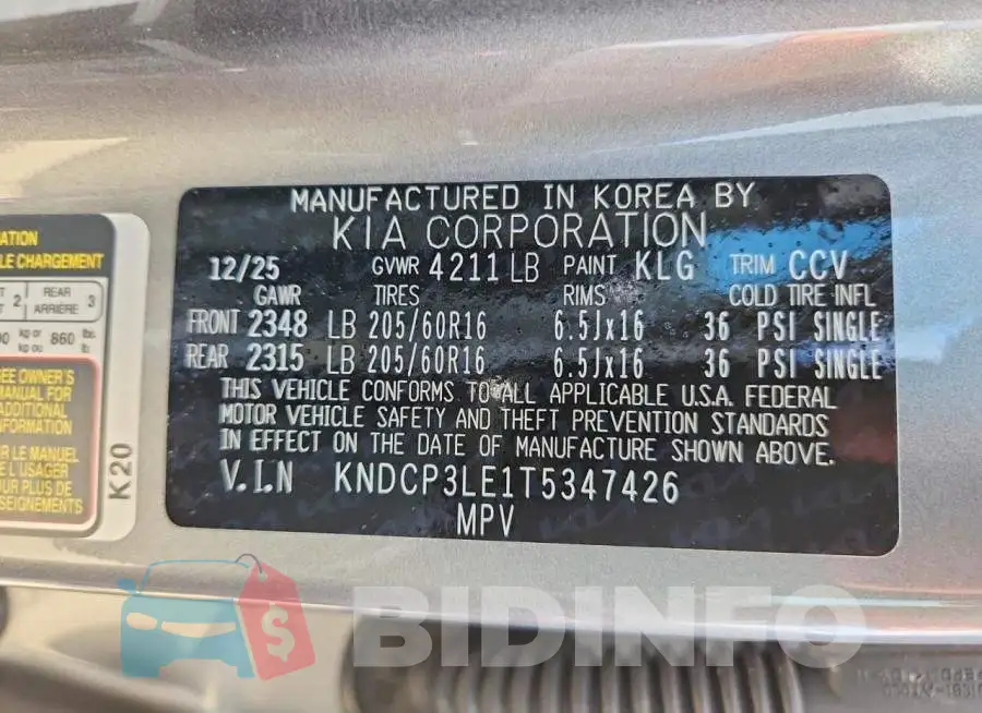 KNDCP3LE1T5347426 Photo# 13