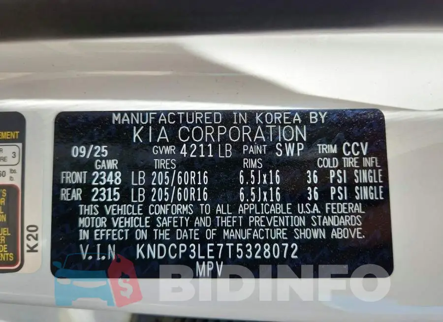 KNDCP3LE7T5328072 Photo# 13